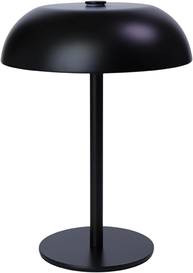 Portable LED Mushroom Table Lamp, 8.46'' Small Cordless Desk Night Light with 5200mAh Rechargeable Battery, Stepless Dimming Lamp with 3 Colors for Bedroom/Bar/Coffee Shop (Black)