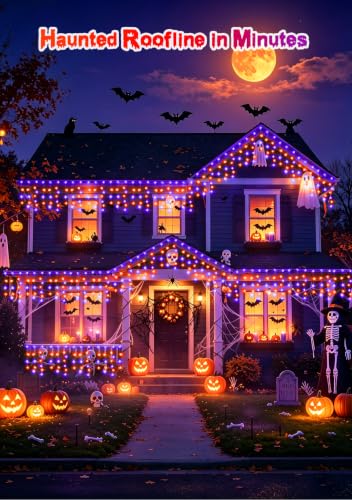 131FT 1280LED Orange Purple Halloween Lights Outdoor 8Modes Plug