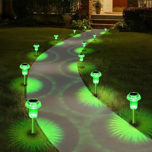Solar Lights Outdoor Waterproof 8 Pack LED Green Stake Mushroom (8 Count)
