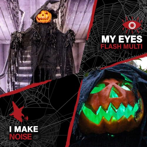 6.0 Ft Poseable Lighted Pumpkin Witch with Sound (68" Standing Pumpkin Man)