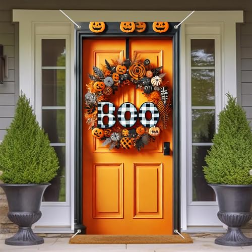 Halloween Door Cover Boo Pumpkins 35x71 Inch Polyester