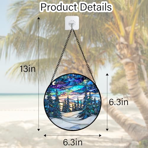 Aurora Winter Forest Stained Glass Window Hanging Suncatcher Gifts 6.3"