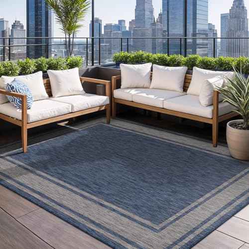 Outdoor Rug 8x10 Modern Bordered Area Rugs for Indoor and Outdoor Patio Deck Porch Garden Waterproof Weather Sun Resistant Washable Outside Carpet (80 Sq Ft)