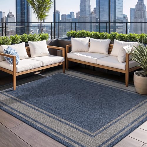 Outdoor Rug 5x7 Modern Bordered Area Rugs for Indoor and Outdoor Patio Deck Porch Garden Waterproof Weather Sun Resistant Washable Outside Carpet (35 Sq Ft)