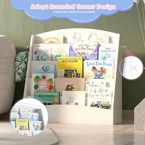 5 Tier Kids Bookshelf Montessori Toddler Book Rack White