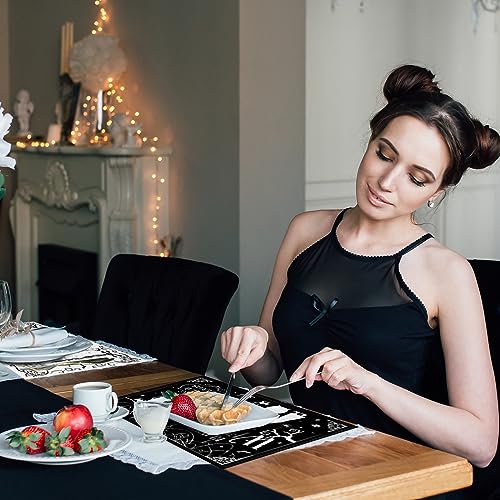 6 Pcs Halloween Placemats 12"x18" Gothic Bat Placemats Kitchen Decoration Washable Witch Place Mats Rectangle Skull Table Mats for Halloween Dining Table Accessories