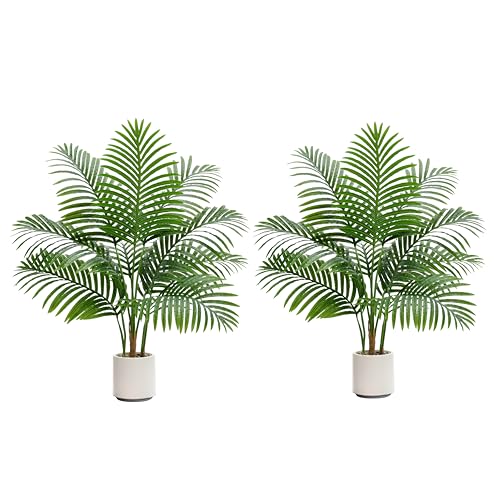 2 Pack Artificial Palm Tree Indoor Plant 3FT Tall Fake Tropical Palm Tree in Pot