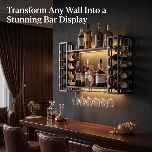 31.5" Wine Rack Wall Mounted with LED Lights