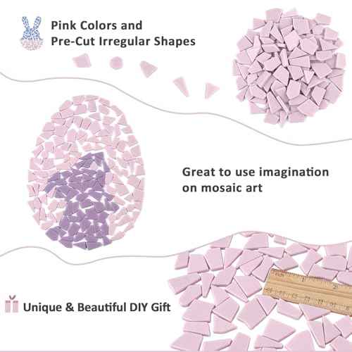 200g Pink Mosaic Tiles for Crafts Bulk (7.05 Ounce)