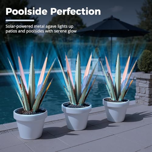 24" Metal Agave Plant Outdoor Decor with Solar Light