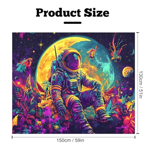 Blacklight Space Astronaut Tapestry UV Reactive Galaxy Planet Glow in Dark Tapestries Black Light Poster Neon Wall Hanging Art for bedroom Living Room