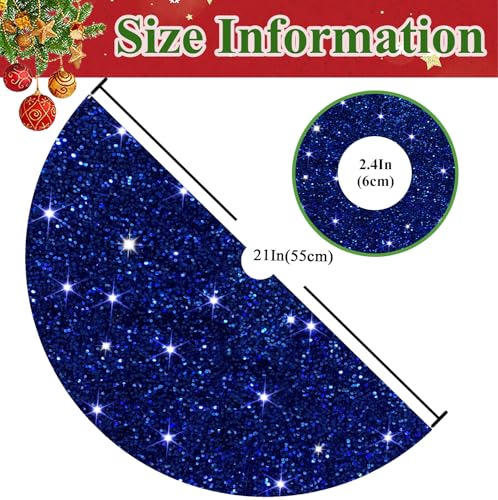 Blue Sequence Christmas Tree Skirt 21 Inches Mini Christmas Tree Mat for Home Decor Miniature Unique Xmas Tree Carpet Skirts Ornament for Christmas Day Family Reunion Holiday Party Banquet