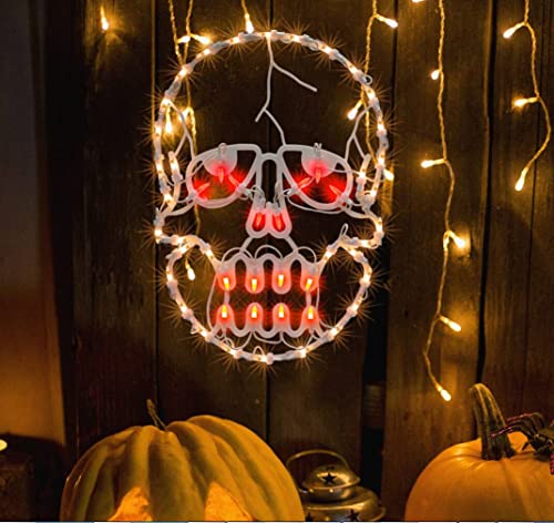 13.3" Lighted Skull Halloween Window Silhouette Decoration