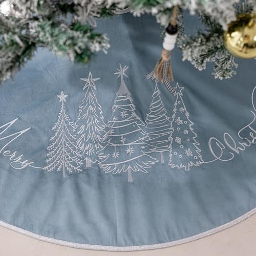 48 Inch Blue Velvet Christmas Tree Skirt