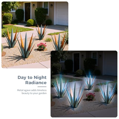 24" Metal Agave Plant Outdoor Decor with Solar Light