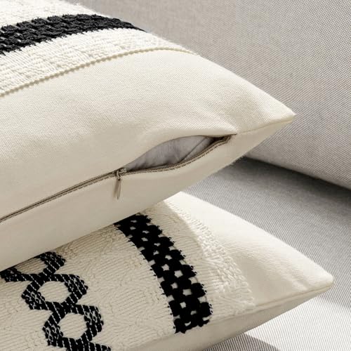 Set of 2 Black Boho Decorative Lumbar Pillow Covers 12x20 Inch (2 Count)