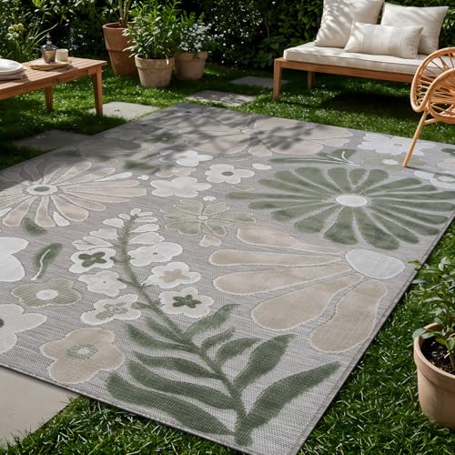 Outdoor Rug 8x10 Modern Floral Tropical Area Rugs for Outdoor and Indoor Patio Easy to Clean Non Shedding Living Room Porch Garden Washable Outside Carpet (80 Sq Ft)