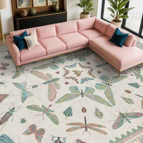 7x9 Green Butterfly Rugs for Kids Bedroom (63 Sq Ft)