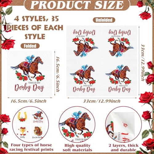 140 Pcs Derby Horse Cocktail Napkins Horse Racing Party Napkins This Is Derby Day Guest Paper 6.5 x 6.5 Inches Roses Party Beverage Paper Disposable for Jockey Birthday Supplies Decoration (140 Count)