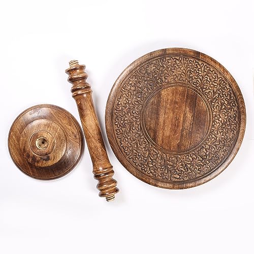 Lightnpro Hand‑Carved Round Pillar Mango Wood Accent Table 18x22 Inch Burnt Finish