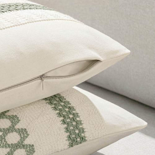 Set of 2 Sage Green Boho Decorative Pillow Covers 24x24 Inch (2 Count)