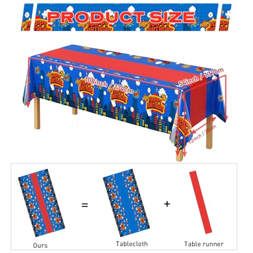 16Pcs 2in1 Superhero Birthday Party Tablecloths Decorations (16 Count)