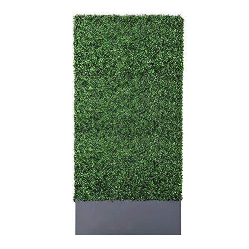 Upgraded Artificial Boxwood Hedge Wall with Dark Grey Stainless Steel Planter Outdoor Backdrop Privacy Screen (32 Sq Ft)