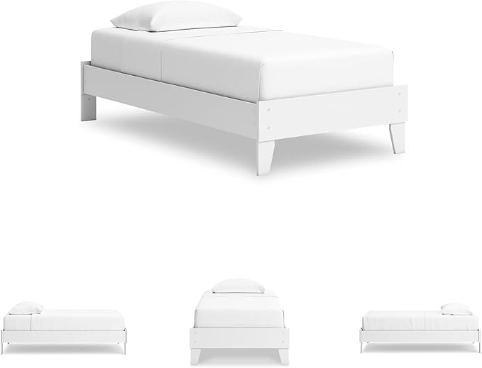 Signature Design by Ashley Hallityn Coastal Twin Platform Bed with Metal Slats, No Box Spring Needed, White