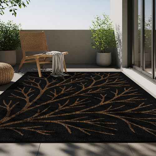 Washable Indoor Outdoor Rug 10x14 Modern Area Rugs Branch Pattern Non Shedding Waterproof Easy Clean Patio Deck Porch Living Room Bedroom Garden RV (140 Sq Ft)