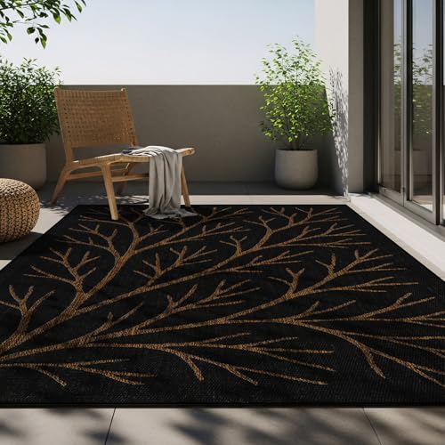 Washable Indoor Outdoor Rug 8x10 Modern Area Rugs Branch Pattern Non Shedding Waterproof Easy Clean Patio Deck Porch Living Room Bedroom Garden RV (80 Sq Ft)