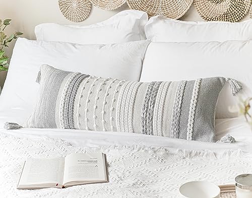 Gray Decorative Lumbar Pillow Cover 14x36