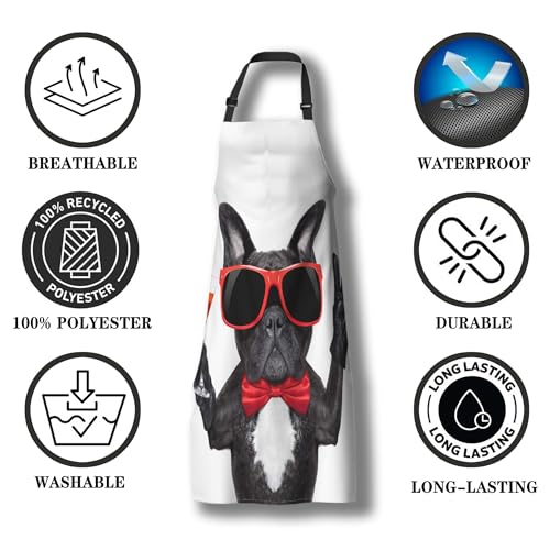 Garden Apron for Men French Bulldog Dog Funny Aprons for Women for Kitchen Cooking Restaurant BBQ Painting Crafting Gardening 27”