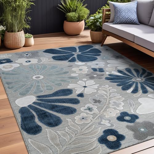 Outdoor Rug 5x7 Modern Floral Tropical Area Rugs for Outdoor and Indoor Patio Easy to Clean Non Shedding Living Room Porch Garden Washable Outside Carpet (35 Sq Ft)
