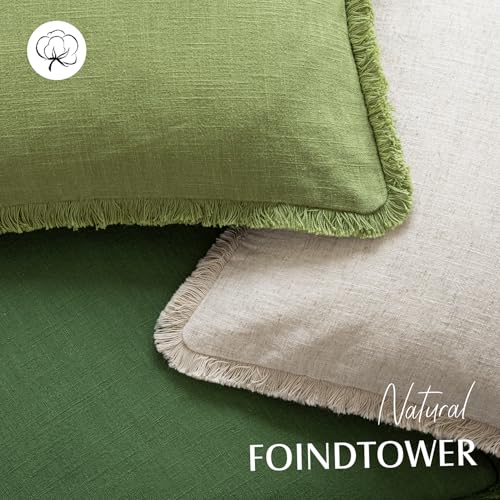 Decorative Linen Fringe Throw Pillow Covers 26×26 Forest Green (2 Count)