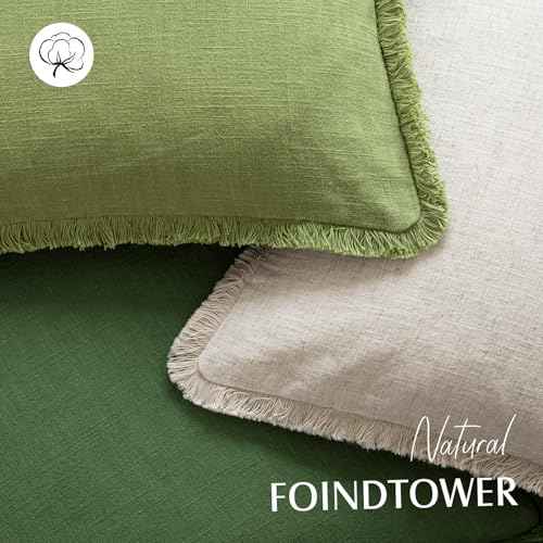 Decorative Linen Fringe Throw Pillow Covers 22×22 Forest Green (2 Count)