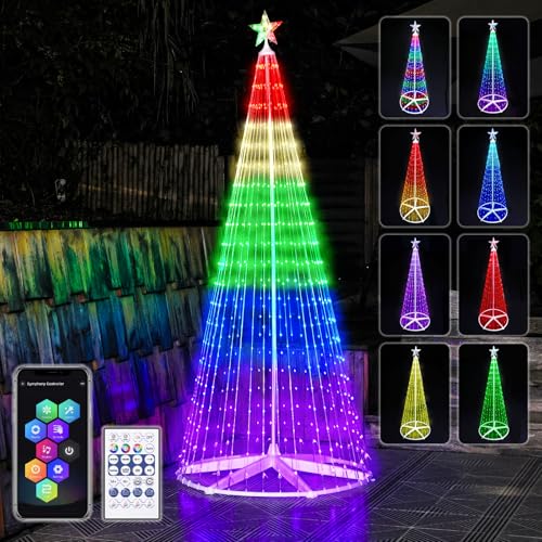 6ft Outdoor Christmas Cone Tree Lights with 370 Smart LED Lights & Star Topper Remote & APP Control Color Changing Timer & Music Sync Weatherproof Artificial Xmas Decoration for Yard