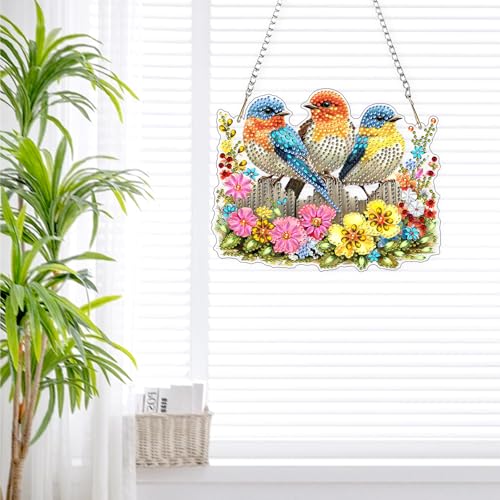 DIY Three Cute Birds Diamond Painting Hanging Ornament