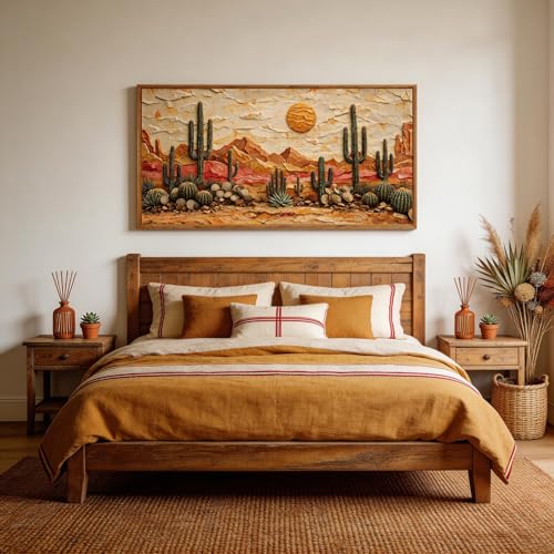 3D Textured Cactus Arizona Desert Framed Canvas Wall Art 40x20 Inch