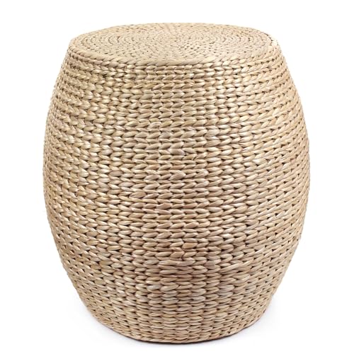 Round Handwoven Cattail Pouf Ottoman