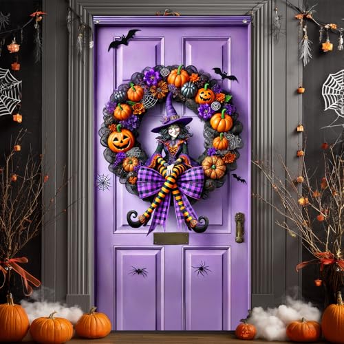 Halloween Door Banner Pumpkin Witch 35x71 Inch Polyester