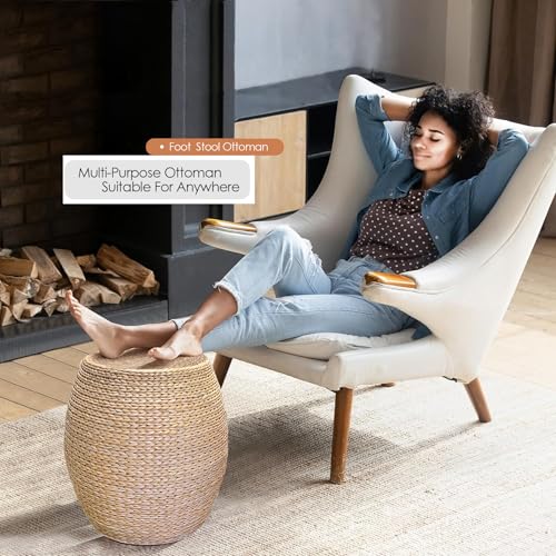 Round Handwoven Cattail Pouf Ottoman