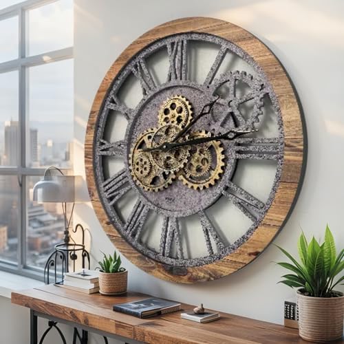 The Gears Clock The Original Real Moving Gear Wall Clock Vintage Industrial Oversized Rustic Farmhouse