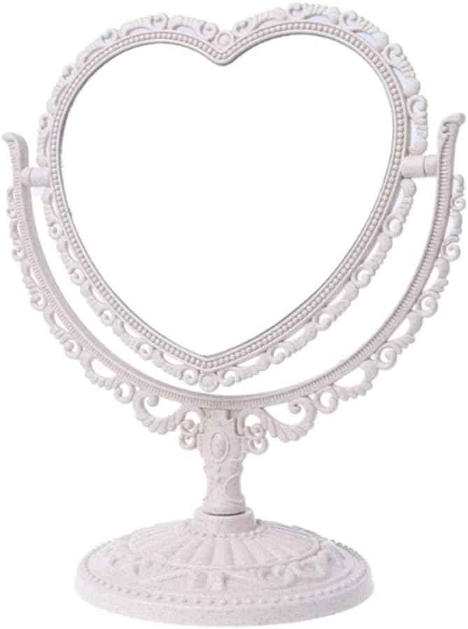 AKOAK Heart-Shaped Cosmetic Mirror - Plastic, Double-Sided, Rotatable, Lightweight - Bathroom & Bedroom Mirror (Beige)