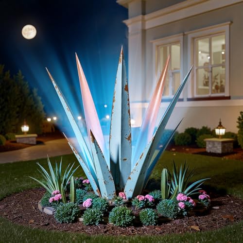 24" Metal Agave Plant Outdoor Decor with Solar Light