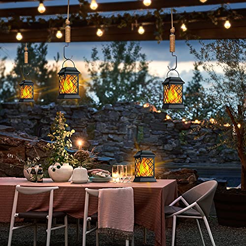 Flickering Flame Solar Lights Outdoor Metal Hanging Lantern (2 Count)