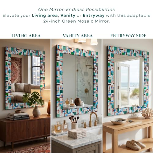 30" x 24" Green Mosaic Wall Mirror