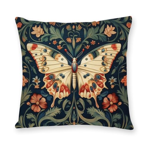 William Morris Abstract Vintage Floral Velvet Butterfly Design Throw Pillow Covers Home Decor