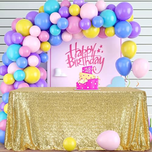 Sequin Tablecloth 90x132 Inch Gold for Wedding Party