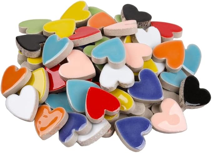 500g/1.1lb Random Color Irregular Ceramics Mosaic Tiles,DIY Making Creative Ceramic Mosaic Tiles for DIY Craft Plates Flowerpots Vases Cups Mosaic Making Supplies (Heart)