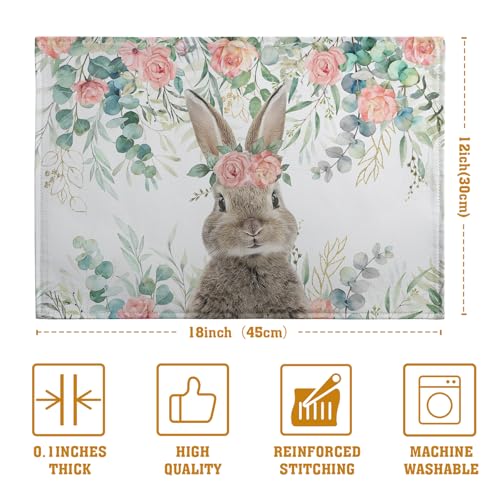 Easter Bunny Placemats Set of 4 Eucalyptus Leaves Rabbit Rose Place Mats 12x18 Inch Spring Seasonal Vintage Farmhouse Heat Resistant Washable Table Mats for Party Kitchen Dining (4 Count)